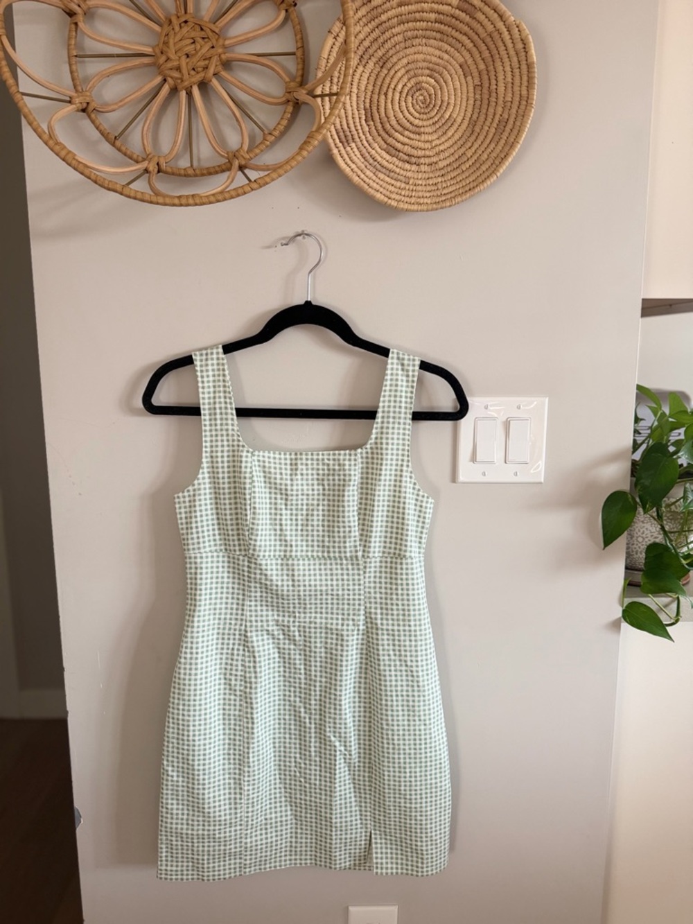 Lulu's Light Green Gingham Square-Neck Mini Dress